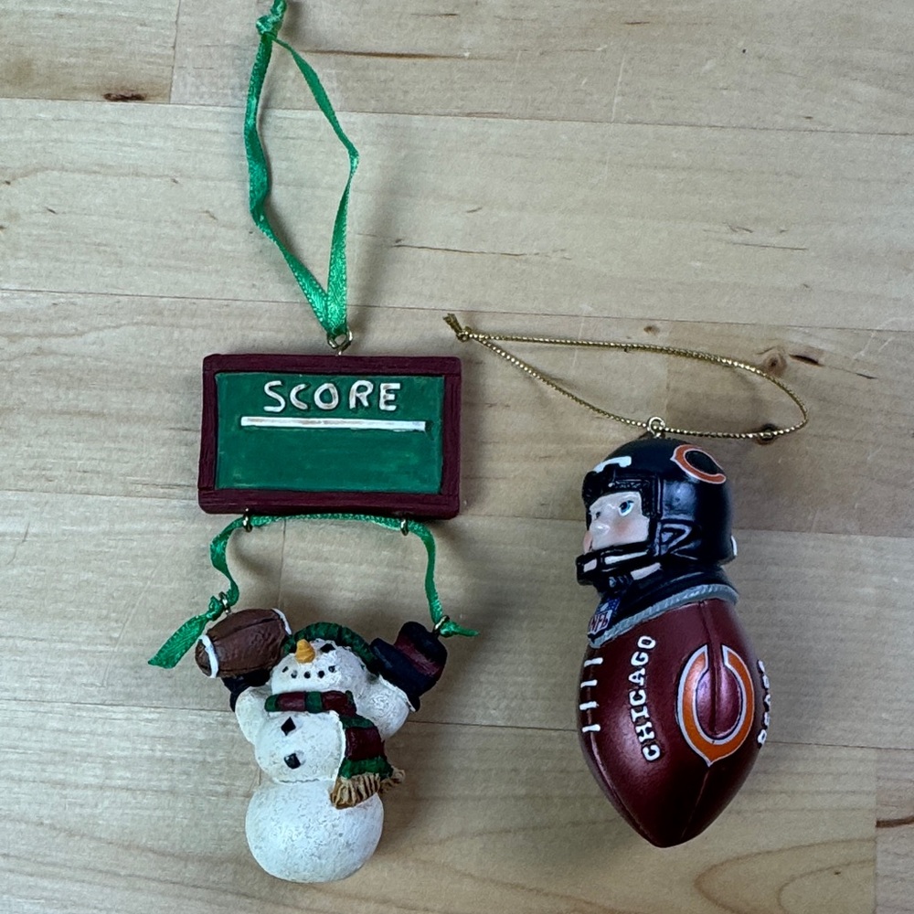 Chicago Bears Tackler Wilson Football & Snowman Football SCORE Ornament NFL